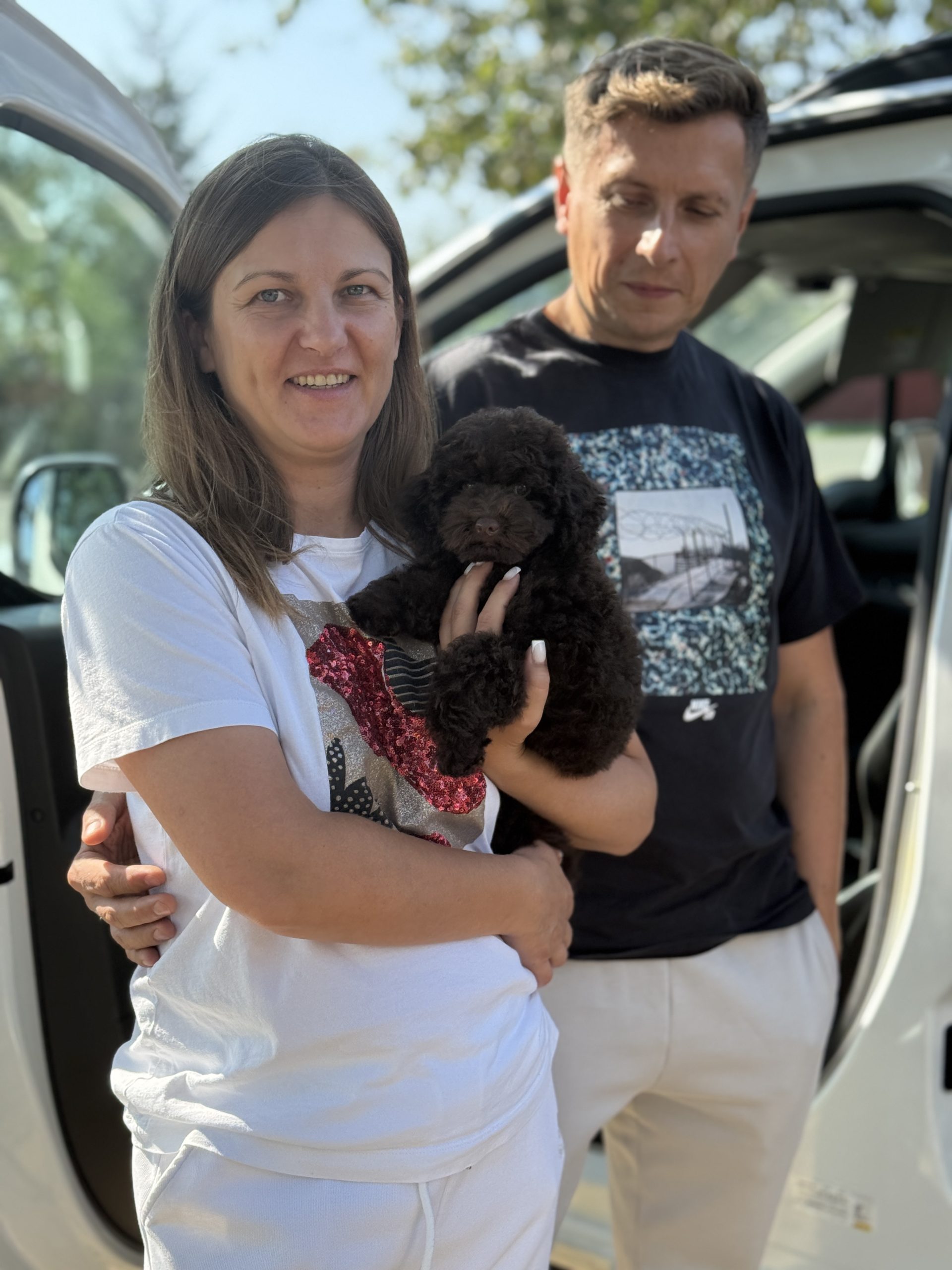 Счастливые владельцы щека той пудель Беларусь Брест